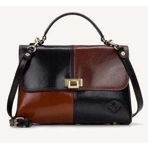 Patricia Nash Yoeky Top Handle Vintage Colorblock Black Brown Tan Purse.Like new